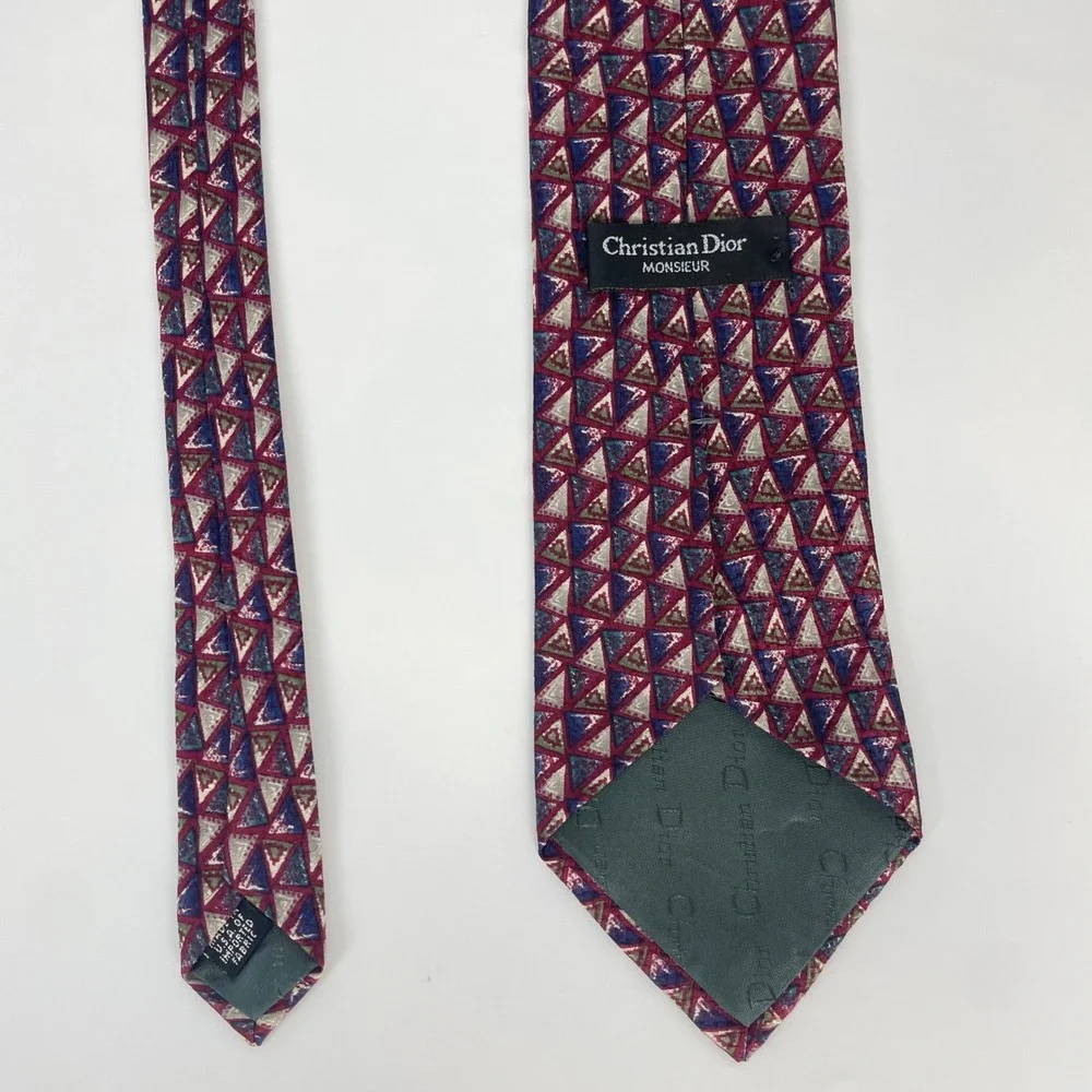 Christian Dior Monsieur Silk Tie Vintage Abstract Triangle Print Geometric Retro